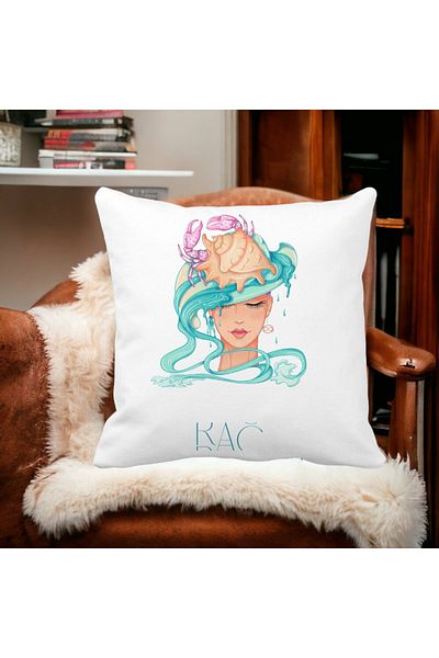 BEKZ Perna Decorativa, Zodia Rac, 40x40 cm, Alba, Mata, Husa Detasabila, Burduf