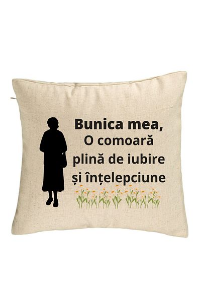 BEKZ Perna Decorativa pentru Bunica 17, 40x40 cm, Bej, Husa Detasabila, Burduf