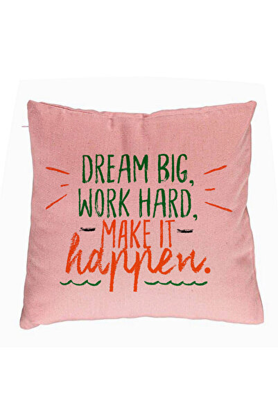 BEKZ Pernă decorativă, model Dream Big Work Hard Make It Happen, 40x40 cm, ro...