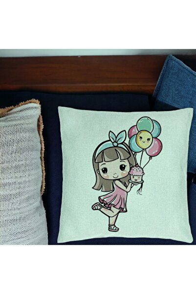 BEKZ Perna Decorativa, Model Happy Girl, 40x40 cm, Verde Menta, Husa Detasabila, Burduf