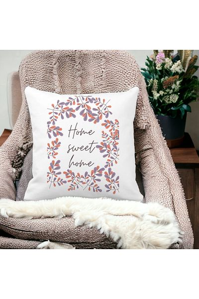 BEKZ Perna Decorativa Patrata Home Sweet Home, 40x40 cm, Alba, Mata, Husa Detasabila, Burduf