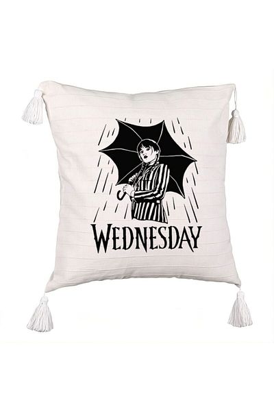 BEKZ Fringed Pillowcase, Wednesday Addams 5 Model, 45x45 cm, Ecru, With zipper