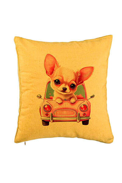 BEKZ Perna Decorativa, Model Chihuahua Love, 40x40 cm, Galben, Husa Detasabil...