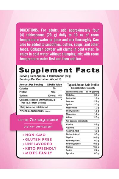 Nature's Truth Unflavored Ultra Collagen Powder Type I & III, Hydrolyzed, 7.0 oz