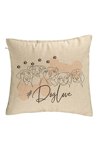 BEKZ Decorative Pillow, Dog Love Pattern, 40x40 cm, Beige, Removable Cover, B...