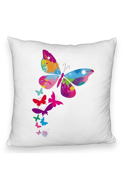 BEKZ Fata De Perna Fluffy, Model Fluture Colorful, 40x40 Cm, Alba, Husa Detasabila