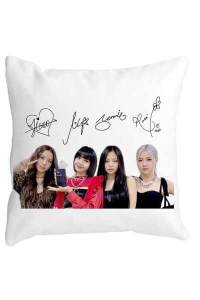 BEKZ Square Pillowcase Blackpink K-pop Signatures, 40x40 Cm, White, Matte