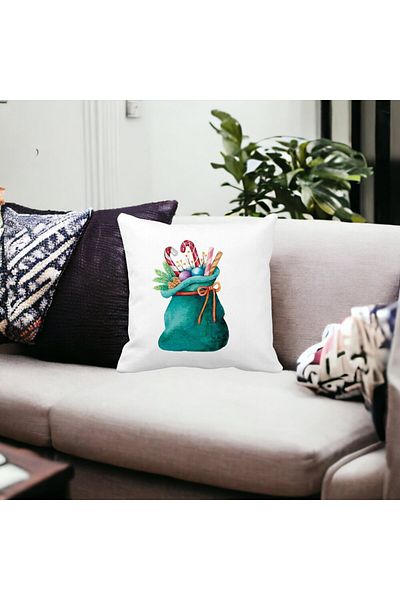 BEKZ Decorative Pillow Santa's Sack with Gifts, 40x40 cm, White, Matte, Removable Cover, Bellows