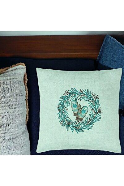 BEKZ Калъфка за възглавница с коледен венец, 40x40 см, ментово зелена
