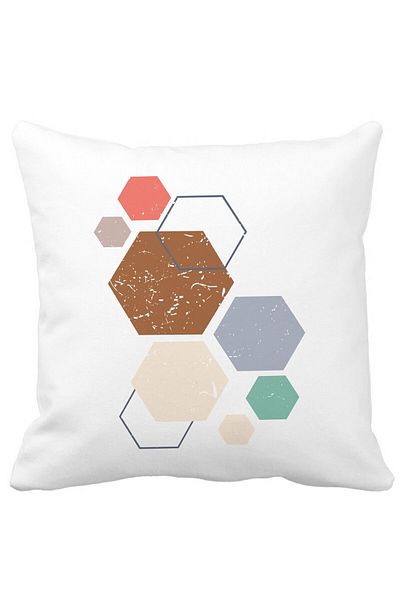 BEKZ Perna Decorativa Forme Geometrice 3, Multicolor 40x40 cm, Alba, Mata, Husa Detasabila, Burduf