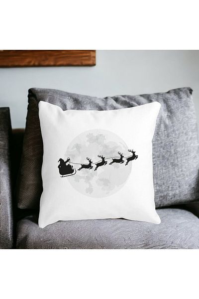 BEKZ Christmas Pillowcase Reindeer On Sleigh, 40x40 Cm, White, Matt