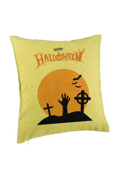 BEKZ Perna Decorativa cu motiv de Halloween 2, 40x40 cm, Verde, Husa Detasabi...