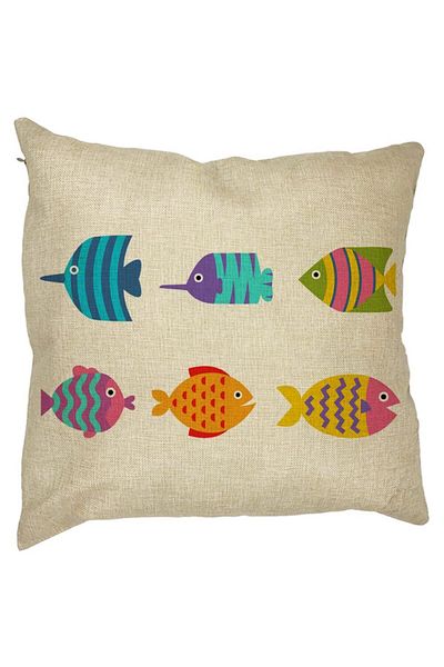 BEKZ Perna Decorativa Patrata cu Pesti Multicolor, 40x40 cm, Husa Detasabila, Burduf