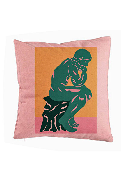 BEKZ Perna Decorativa, Model The Thinker, 40x40 cm, Roz, Husa Detasabila, Burduf