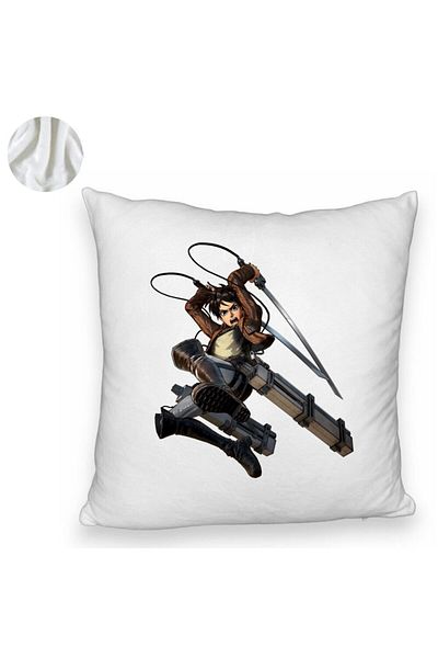 BEKZ Fluffy Pillowcase with Attack On Titan Eren Yeager, 40x40 Cm, White, Removable Cover