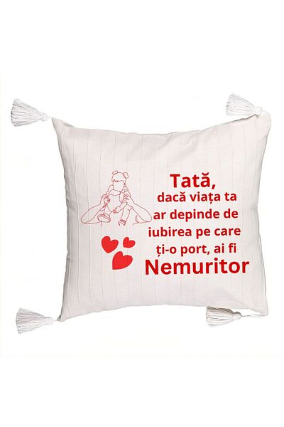 BEKZ Fringed Pillowcase, Pattern for Tata 2, 45x45 cm, Ecru, With zipper