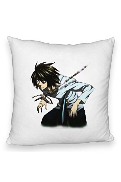 BEKZ Perna Decorativa Fluffy cu Death Note L, 40x40 cm, Alba, Husa Detasabila...