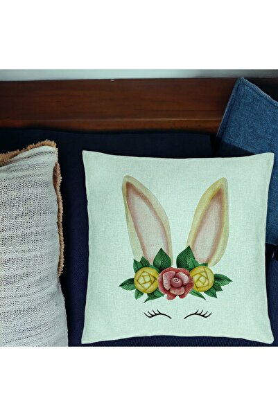 BEKZ Μαξιλαροθήκη, Λουλουδάτο Σχέδιο με Λαγουδάκι, 40x40 Εκ., Πράσινο της Μέντας