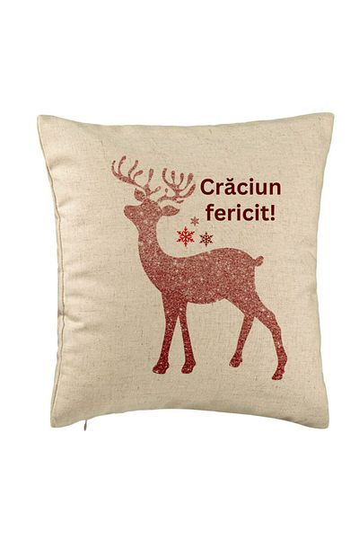 BEKZ Față de pernă cu tematică de Crăciun, reni și text 5, 40x40 cm, bej