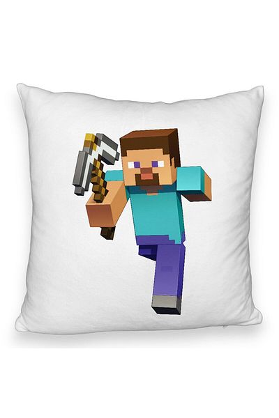 BEKZ Față de pernă pufoasă, model Minecraft Mining Steve pe 8 biți, 40x40 cm, albă