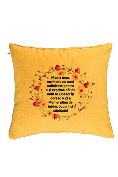 BEKZ Perna Decorativa, Model cu Model pentru Mama cu text 40x40 cm, Galben, H...