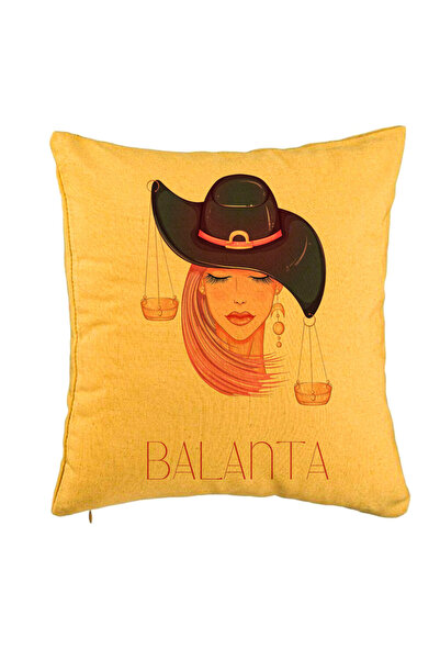 BEKZ Față de pernă, model cu semnul zodiacal Balanță, 40x40 cm, galben