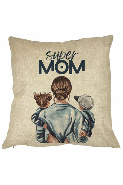 BEKZ Perna Decorativa Patrata Super Mom, 40x40 cm, Husa Detasabila, Burduf