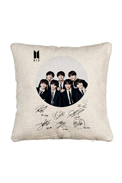 BEKZ Fata de perna Canapea BTS Army in Costum cu Semnaturi, 40x40 cm, Cu fermoar