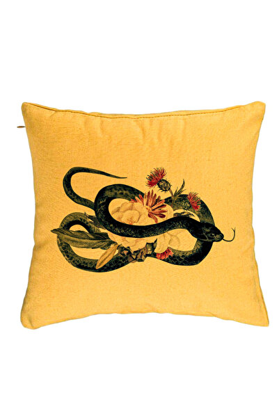 BEKZ Față de pernă cu motiv de șarpe și flori de Halloween, 40x40 cm, galbenă