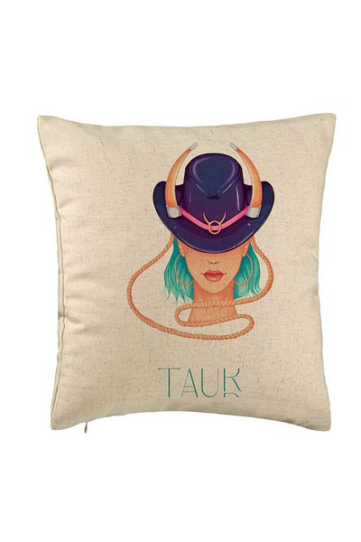 BEKZ Față de pernă, semn zodiacal Taur, 40x40 cm, bej