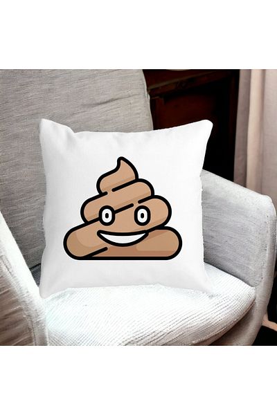 BEKZ Square Pillowcase Poo Emoji, 40x40 Cm, White, Matte