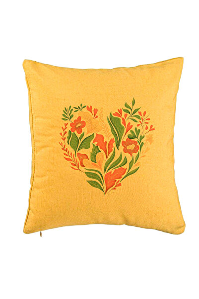 BEKZ Fata de perna, Model Love Flowers, 40x40 cm, Galben, Husa Detasabila, Bu...