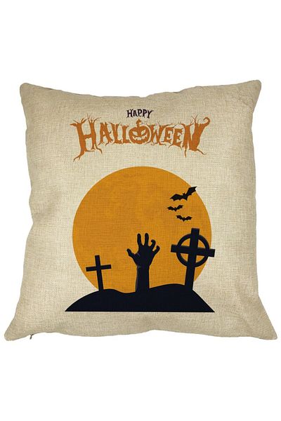 BEKZ Perna Decorativa cu motiv de Halloween 2, 40x40 cm, Husa Detasabila, Burduf