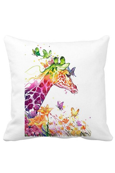 BEKZ Square Pillowcase Giraffe Multicolor, 40x40 Cm, White, Matte
