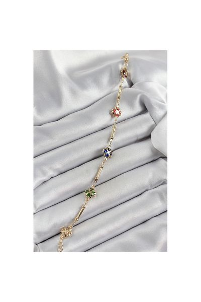 Skygo Brass Gold Color Mixed Color Clover Zircon Stone Women's Bracelet - Tj-Bb7056