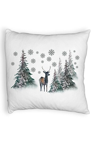 BEKZ Față de pernă pufoasă de Crăciun, peisaj cu copaci și căprioare, 40x40 c...