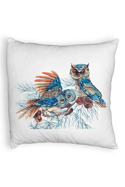 BEKZ Пухкава коледна декоративна възглавница "Пъстра сова", 40x40 см, бяла, с...