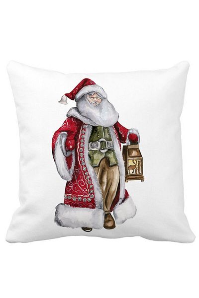 BEKZ Perna Decorativa cu Mos Craciun 1, 40x40 cm, Alba, Mata, Husa Detasabila, Burduf