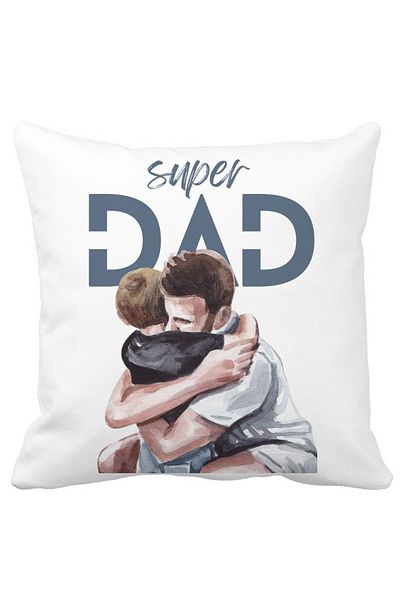 BEKZ Super Dad Boys Square Pillowcase, 40x40 Cm, White, Matte