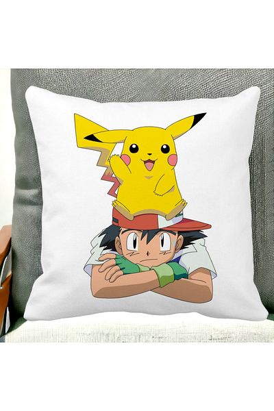 BEKZ Pikachu Pokemon Kids Square Decorative Pillow, 40x40 cm, White, Matte, Removable Cover, Bellows