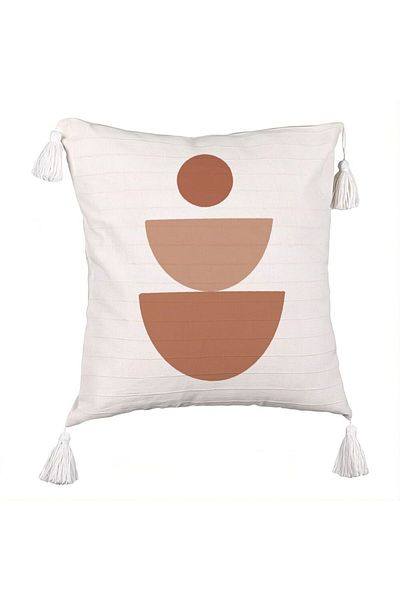 BEKZ Decorative Pillow with Fringes, Creative Abstract Pattern 5, 45x45 cm, Ecru, With zipper