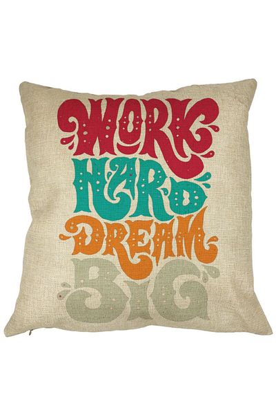 BEKZ Perna Decorativa Patrata Work Hard Dream Big, 40x40 cm, Husa Detasabila, Burduf