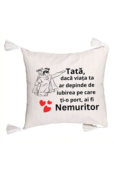 BEKZ Decorative Pillow with Fringes, Pattern for Tata 7, 45x45 cm, Ecru, With zipper
