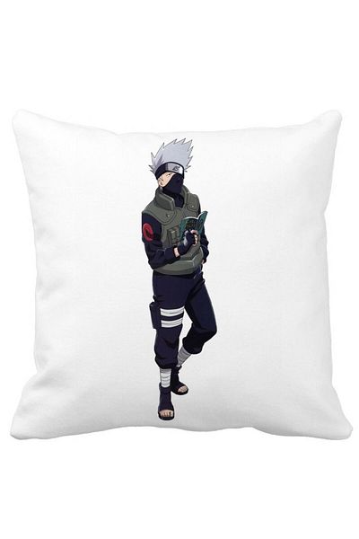 BEKZ Perna Decorativa cu Naruto Kakashi, 40x40 cm, Alba, Mata, Husa Detasabila, Burduf