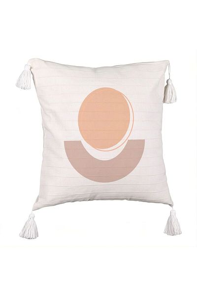 BEKZ Fringed Pillowcase, Abstracta 7 Pattern, 45x45 cm, Ecru, With zipper