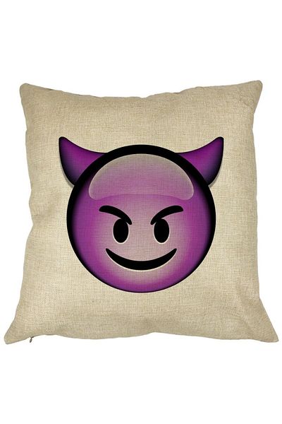 BEKZ Perna Decorativa Patrata Emoji Diavol, 40x40 cm, Husa Detasabila, Burduf