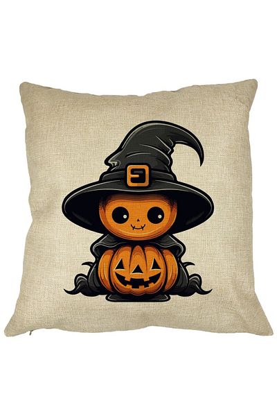 BEKZ Perna Decorativa cu motiv de Halloween 1, 40x40 cm, Husa Detasabila, Burduf
