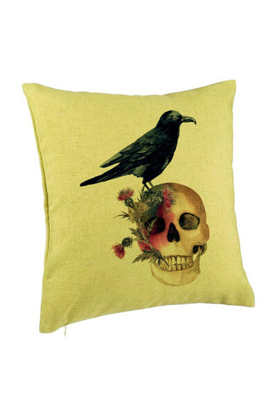 BEKZ Față de pernă cu motiv de craniu și cioară de Halloween, 40x40 cm, verde