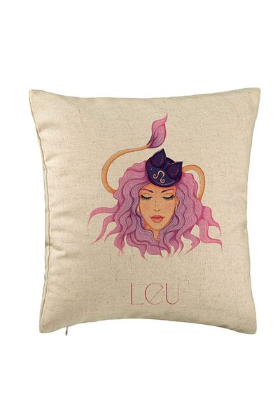 BEKZ Perna Decorativa, Model Zodia Leu, 40x40 cm, Bej, Husa Detasabila, Burduf