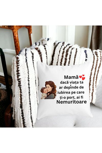 BEKZ Perna Decorativa pentru Mama 8,40x40 cm, Alba, Mata, Husa Detasabila, Burduf